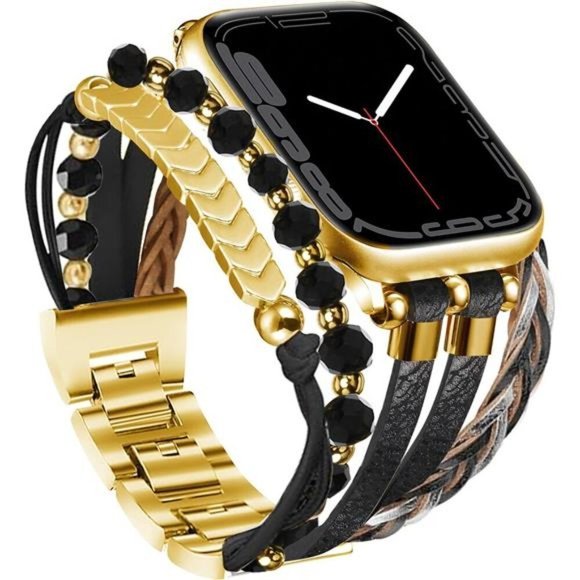 NEW Gold/Black Leather Apple Watch Band main image 6